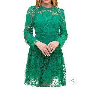 Small Kailier Green Knee Length Lace Dress